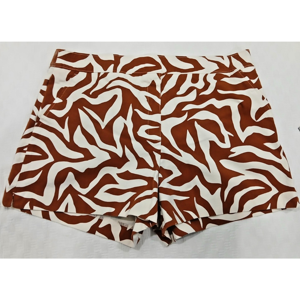 Zebra Print High Rise Shorts Rust Brown White Animal Print Summer Boho XL - Picture 3 of 10